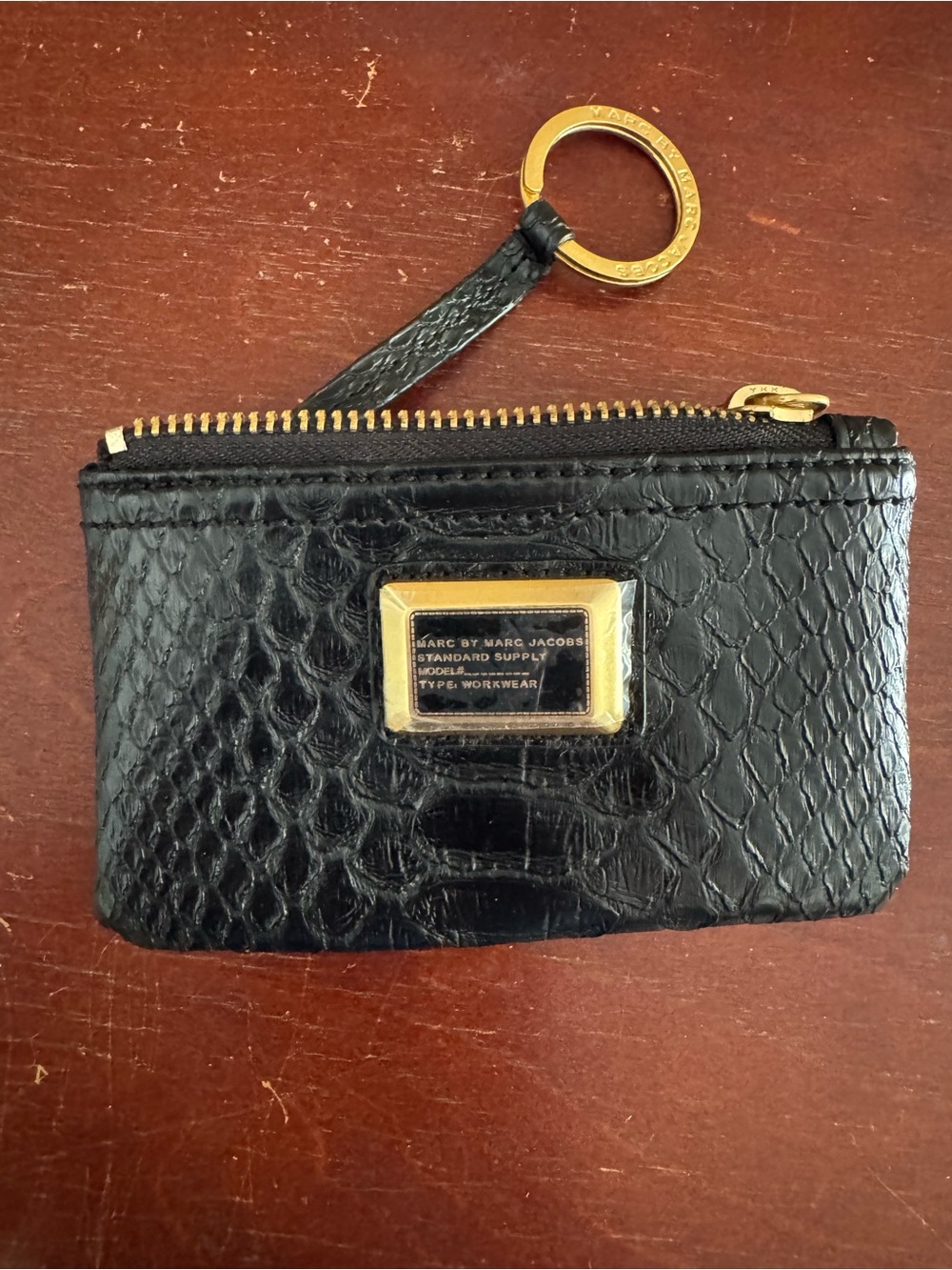 Marc by Marc Jacobs Black Textured Faux Croc Leather Zip Card Case holder